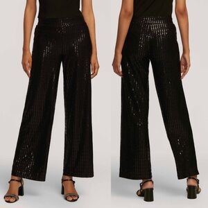 Anne Klein Linear Shine sparkly Pull On Wide Leg Pant plus size 2X XXL black